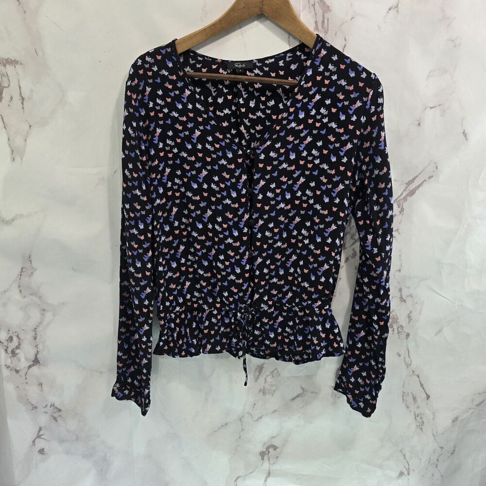 Rails Shirt Womens Large Purple Pink Beaux Mariposa Butterflies Button Up Long